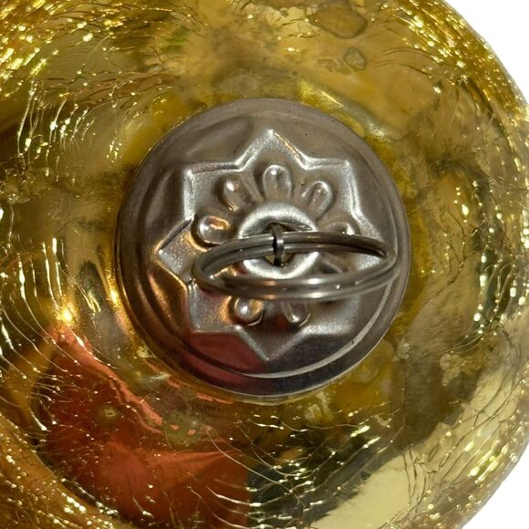 Antique German Gold Mercury Crackle Glass Kugel Christmas Ornament Ball Set Of 2 - Picture 5 of 6